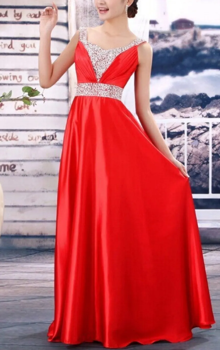 V-Neck Fashion Formal Party Plus size long Evening Dress