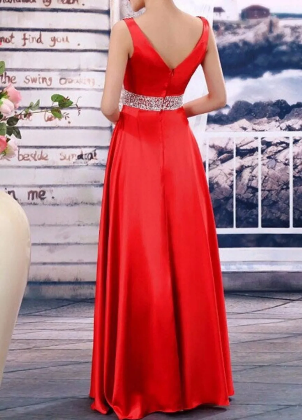 V-Neck Fashion Formal Party Plus size long Evening Dress