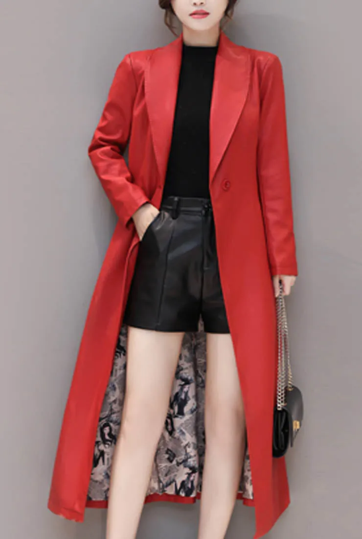 Waist Lapel Leather Trench Coat