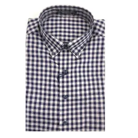 'Walden' Navy and Grey Check Long Sleeve Beyond Non-Iron® Cotton Sport Shirt (Tailored Fit) by Batton