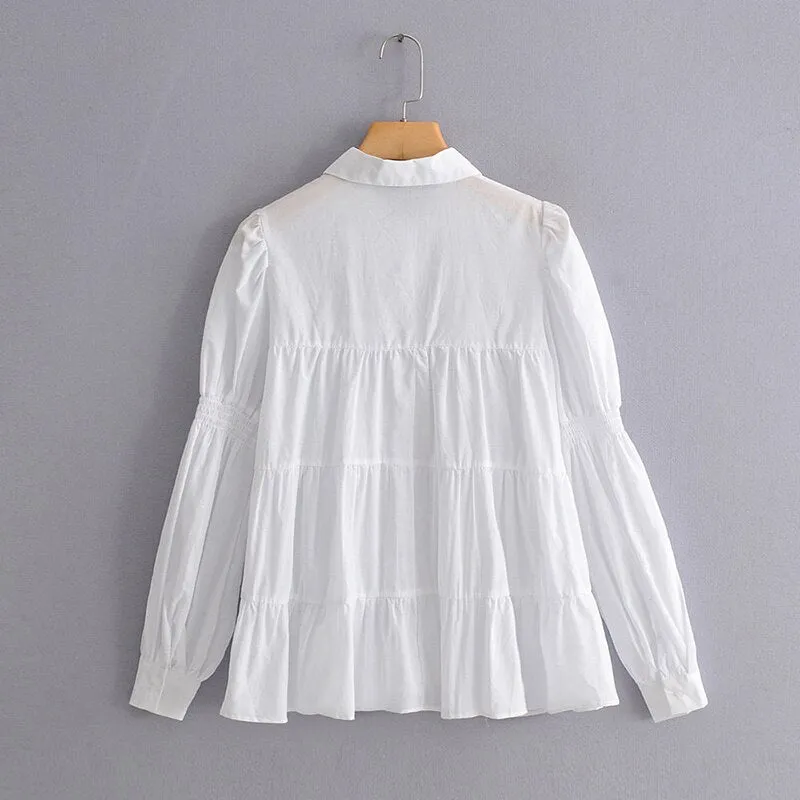 White Blouse Women Puff Long Sleeve