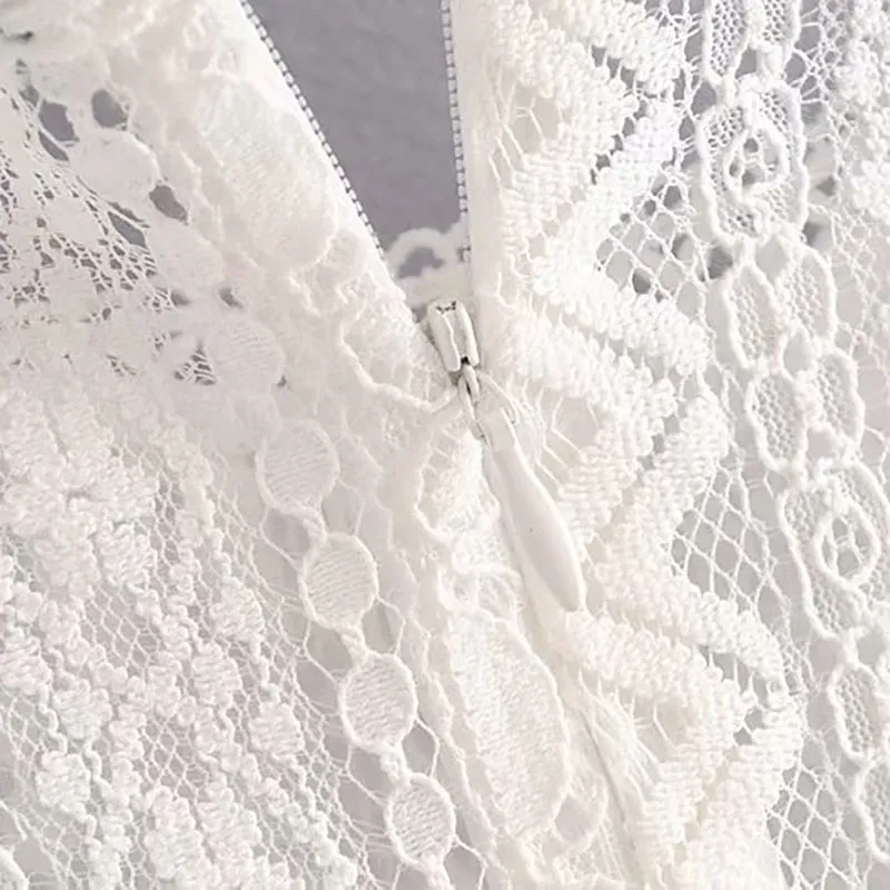 White Embroidery Lace Women Blouse