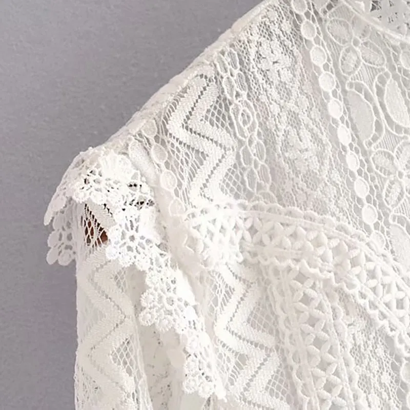 White Embroidery Lace Women Blouse