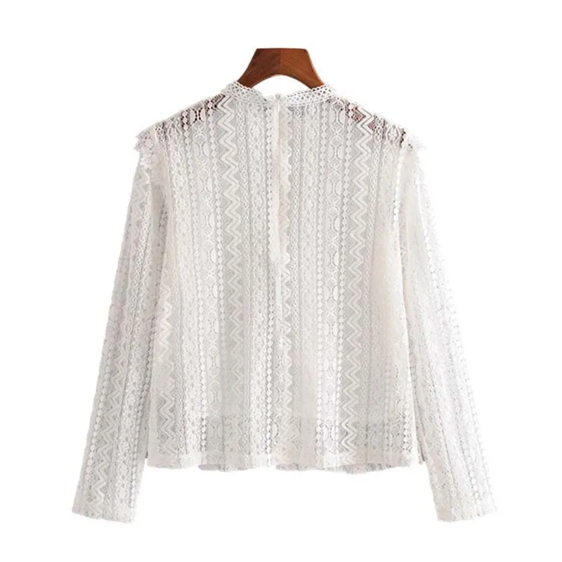 White Embroidery Lace Women Blouse