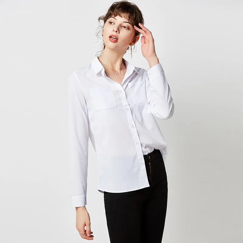 Women Blouses Solid Color Turn Down Collar