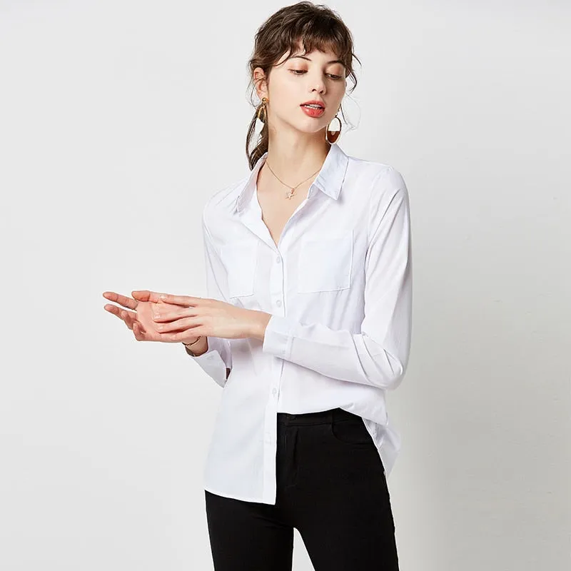 Women Blouses Solid Color Turn Down Collar