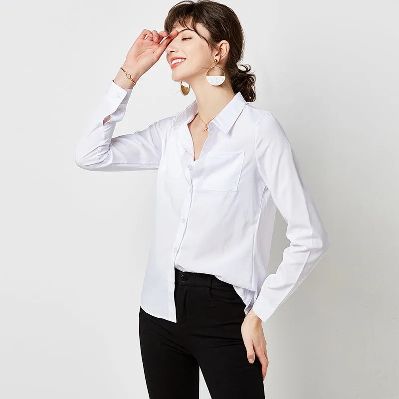 Women Blouses Solid Color Turn Down Collar