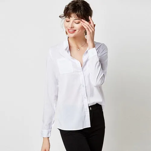 Women Blouses Solid Color Turn Down Collar