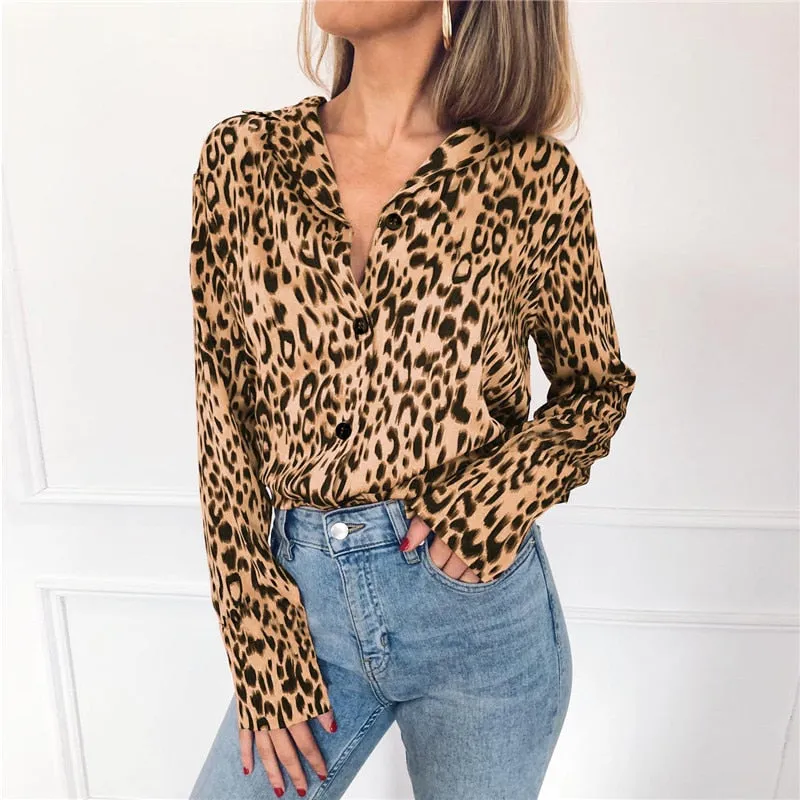 Women Blouses Vintage Leopard Blouse Long