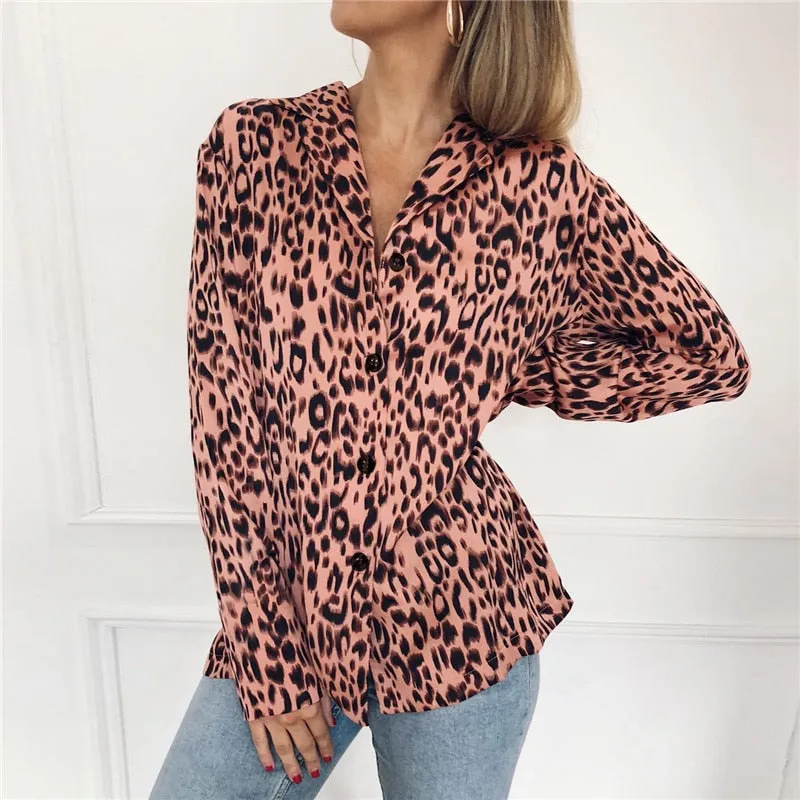 Women Blouses Vintage Leopard Blouse Long