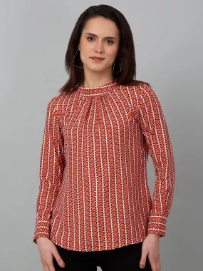 Women's Casual  Multi Color Geometric Print Band Collar Tunic