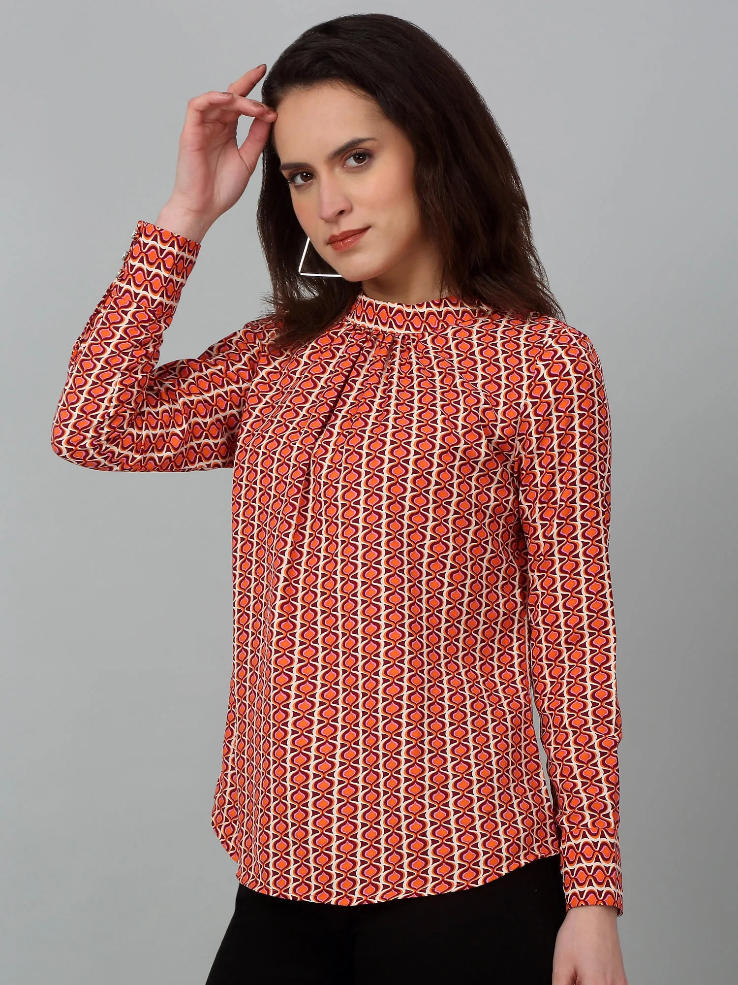 Women's Casual  Multi Color Geometric Print Band Collar Tunic